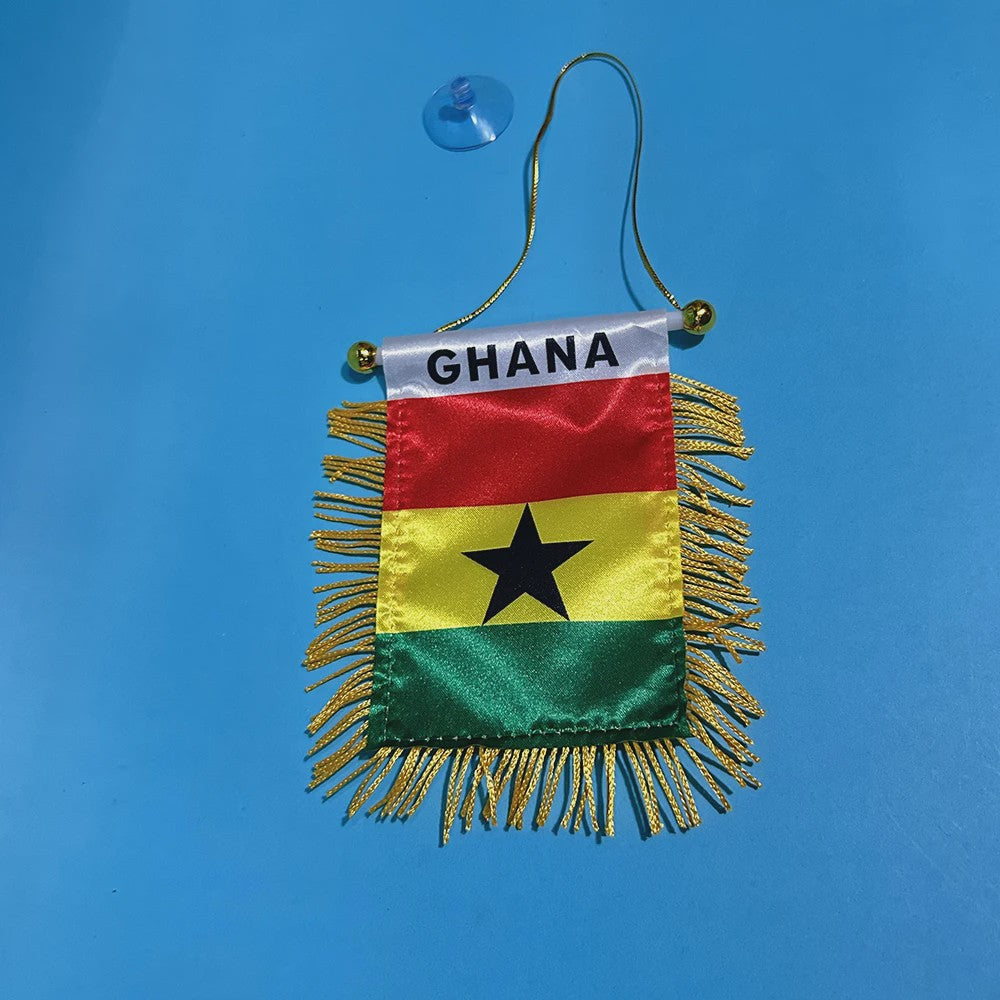 Ghana Mini Vlaggetje voor Auto of Raam - 8x12cm Polyester met Franjes