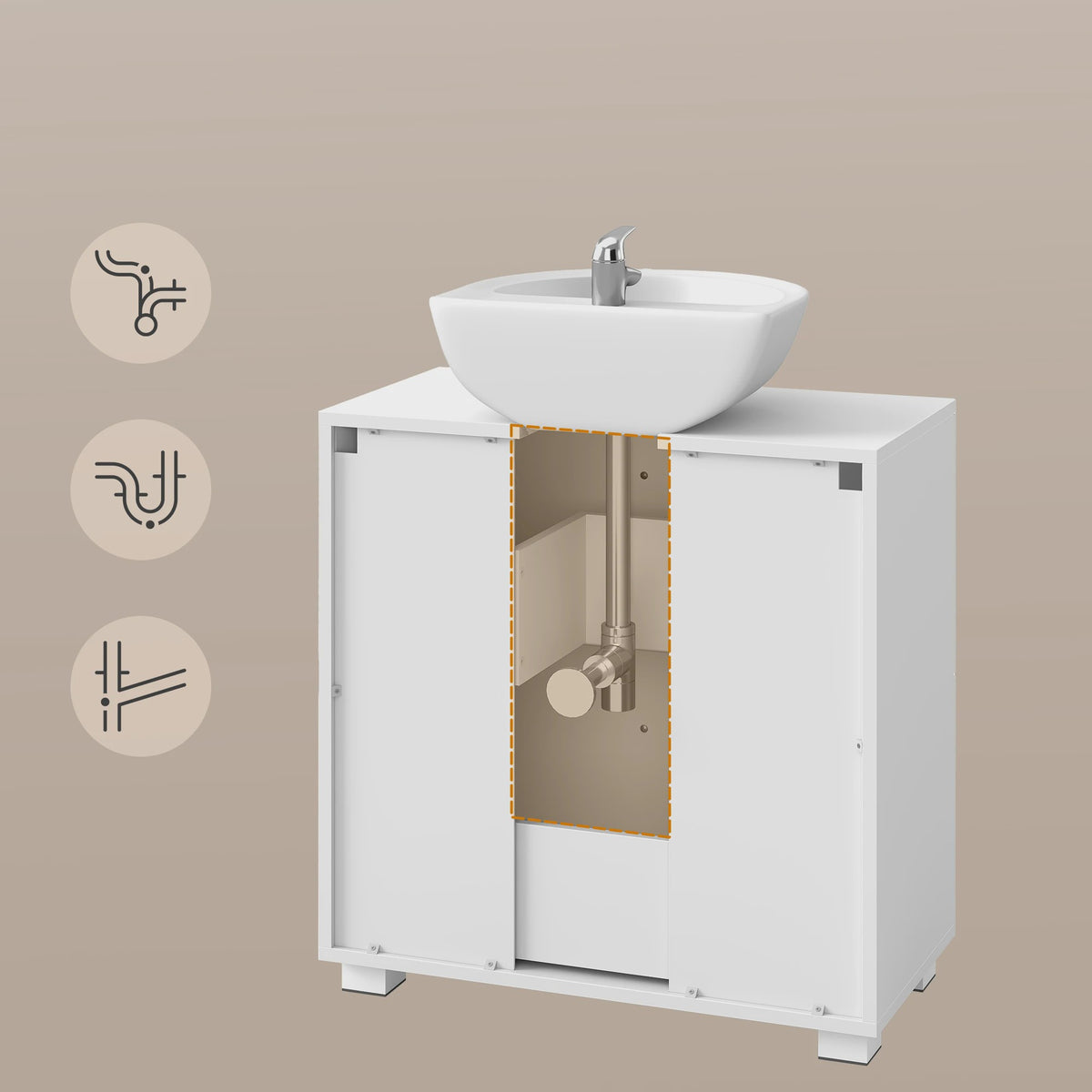Witte Onderbouw Wastafelkast met 2 Lades - 60x30x63.8 cm