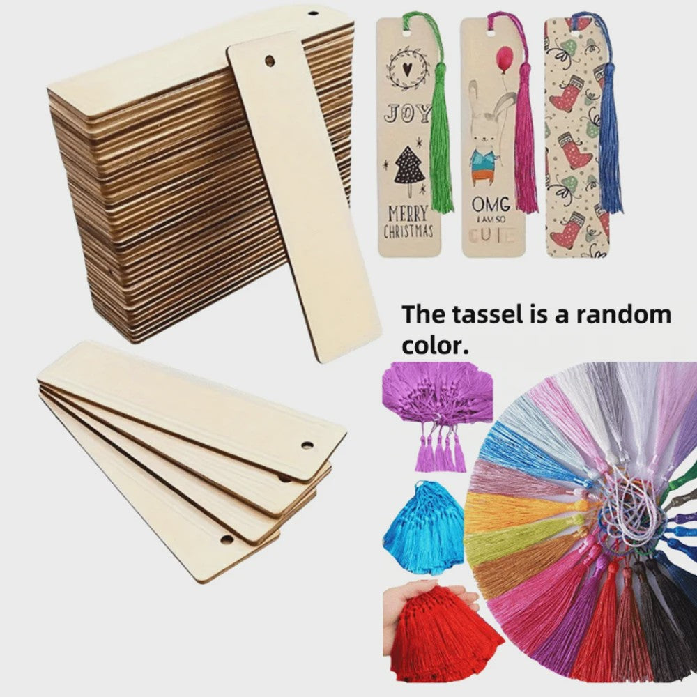 Houten Boekenleggers met Kwastjes Set - Blank & Personaliseerbaar voor Knutselen en Decoratie