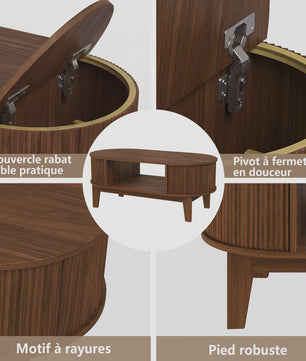 Elegante Retro Koffietafel met Dubbele Verborgen Opbergruimte en Flip-Top, Bruin
