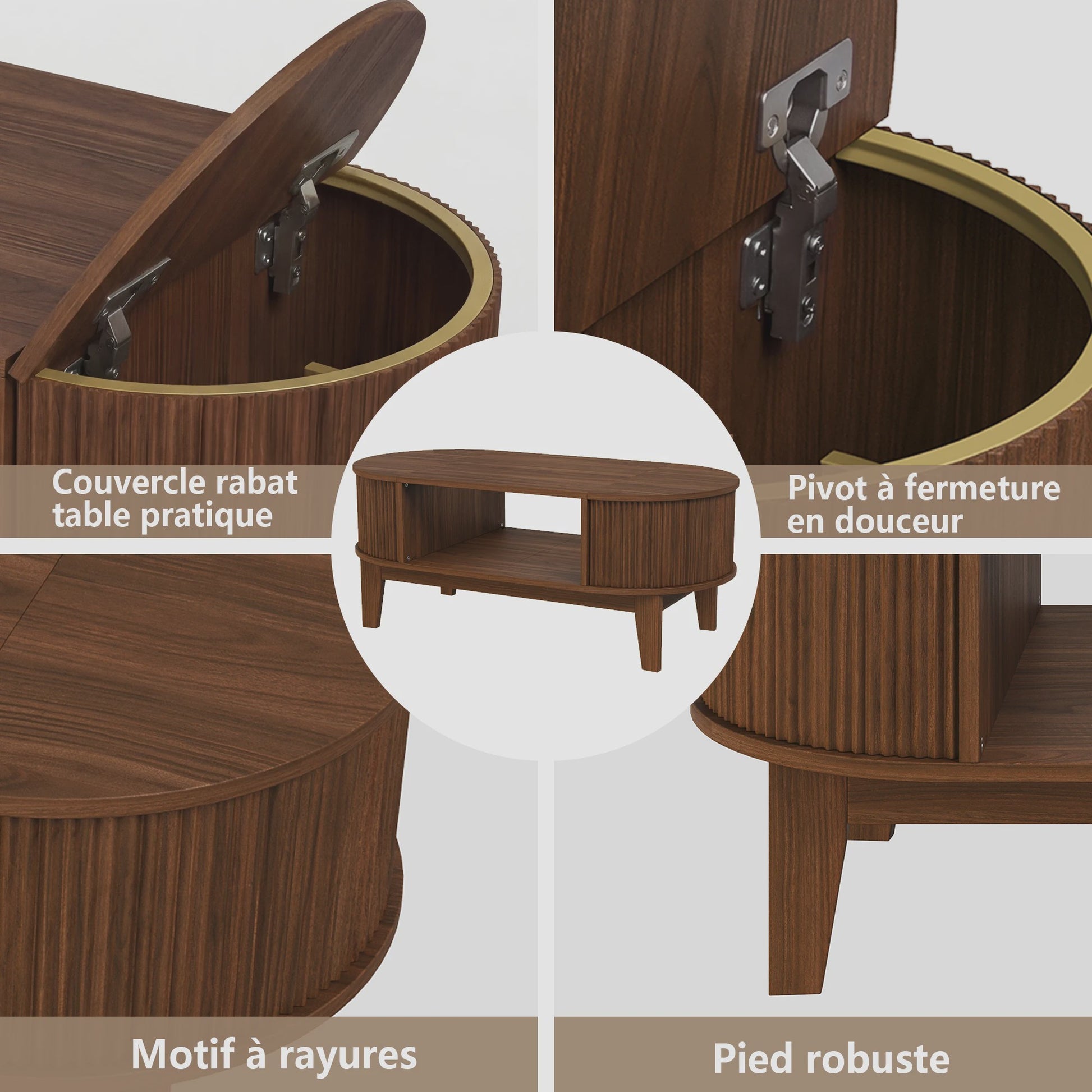 Elegante Retro Koffietafel met Dubbele Verborgen Opbergruimte en Flip-Top, Bruin