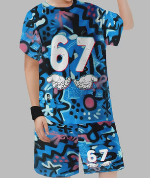 Funny Six Seven Italian Brainrot 67 Number Print Kids Short Sleeved Suit Children Clothing T-Shirt + Shorts 2pc Set Boys Clothes