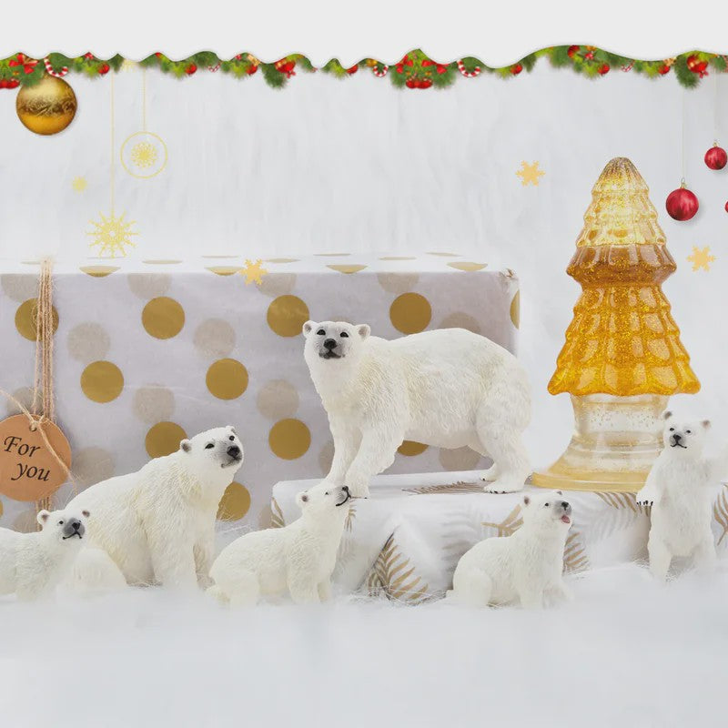 Set van 6 Realistische IJsbeer Miniatuur Figuren - Speelgoed & Taartdecoratie