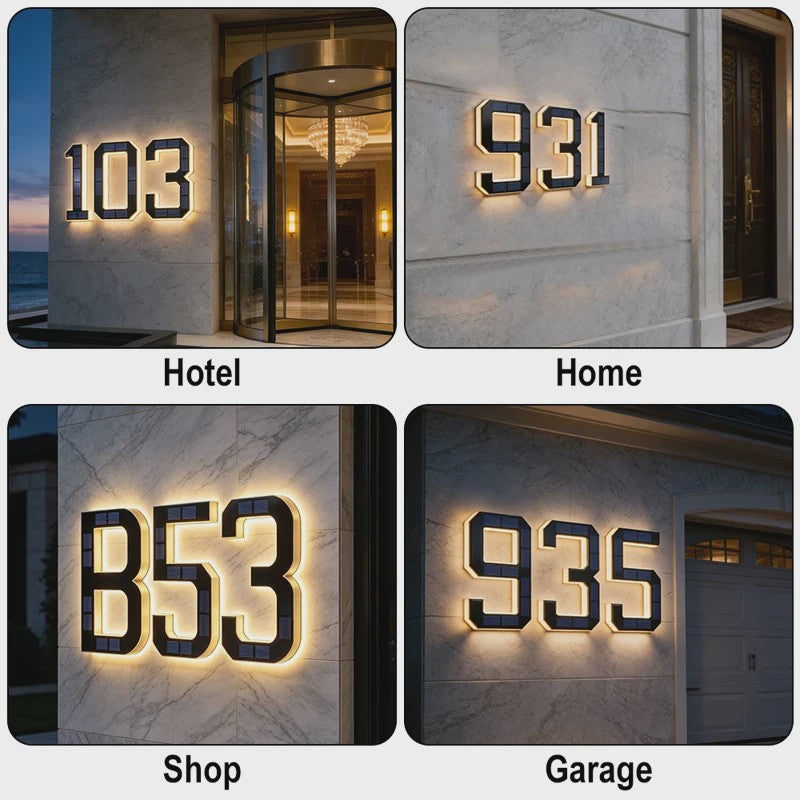 Moderne LED Huisnummer Verlichting op Zonne-energie - Waterdicht & Automatisch