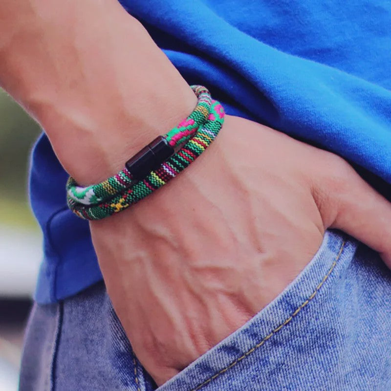 Bohemian Touw Armband Heren met Magnetische Sluiting - Stijlvol & Avontuurlijk