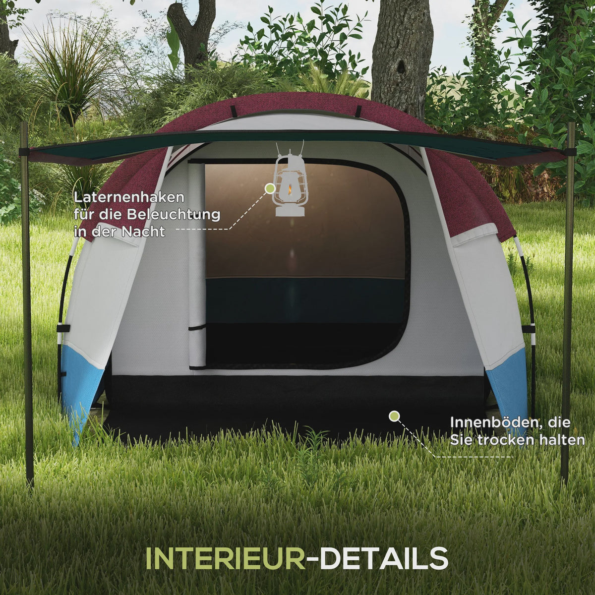 Outsunny Tunnel Tent voor 2 Personen met Luifel - Ideaal voor Camping & Tuin