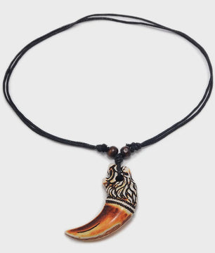 Stoere Leeuwentand Ketting Hanger - Retro Afrikaanse Tribal Stijl Amulet