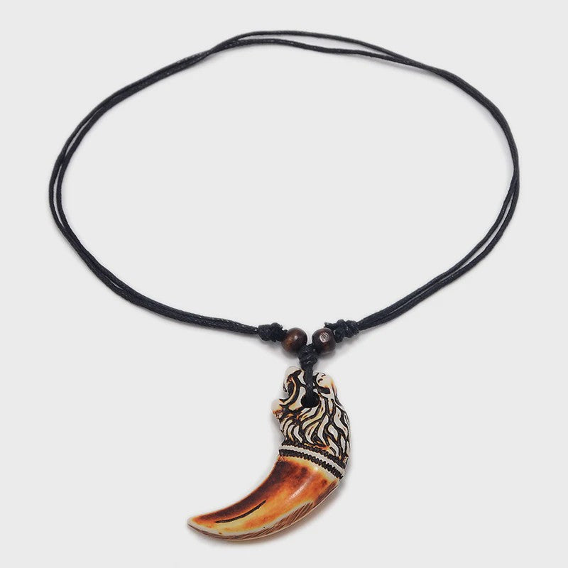 Stoere Leeuwentand Ketting Hanger - Retro Afrikaanse Tribal Stijl Amulet
