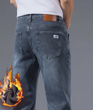 Herfst/Winter Heren Jeans: Losse Pasvorm Rechte Pijpen met Retro Washed Look & Fleece Voering