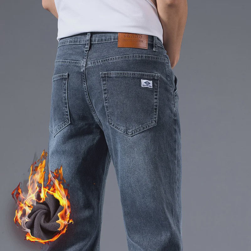 Herfst/Winter Heren Jeans: Losse Pasvorm Rechte Pijpen met Retro Washed Look & Fleece Voering