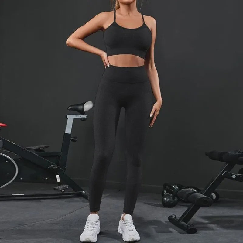 Naadloze Dames Sportset: Yoga Set met Hoge Taille Legging & Sport Top voor Fitness en Gym