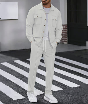 Heren Wafelruit Set: Stijlvol Casual & Zakelijk Jack met Lange Broek