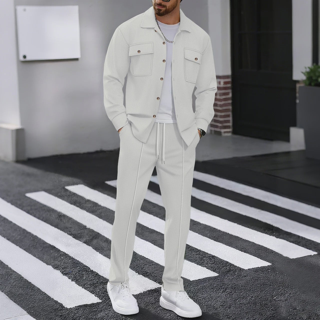 Heren Wafelruit Set: Stijlvol Casual & Zakelijk Jack met Lange Broek