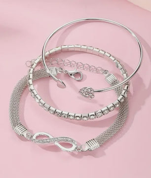 Set van 3 Vintage Kristallen Armbanden voor Dames - Hart, Oneindigheid & Geometrisch Design