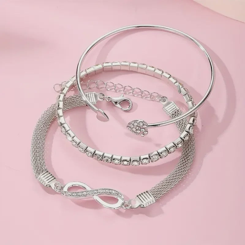 Set van 3 Vintage Kristallen Armbanden voor Dames - Hart, Oneindigheid & Geometrisch Design