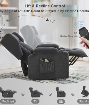 Elektrische Relaxfauteuil met Sta-Op Functie, Massage en Stoffen Bekleding