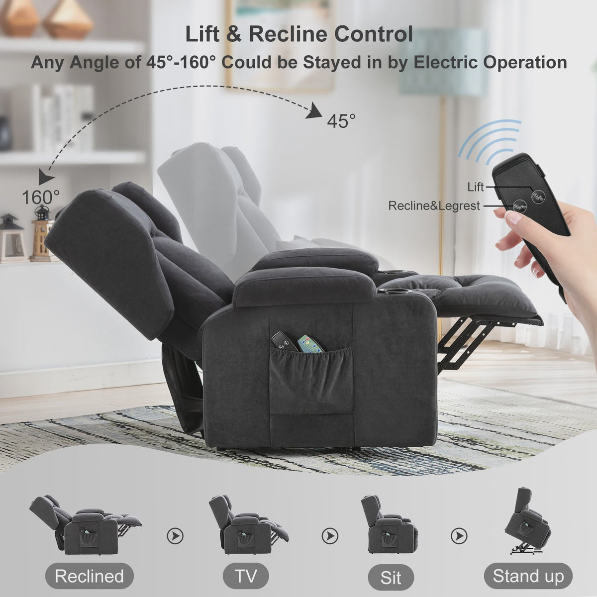 Elektrische Relaxfauteuil met Sta-Op Functie, Massage en Stoffen Bekleding