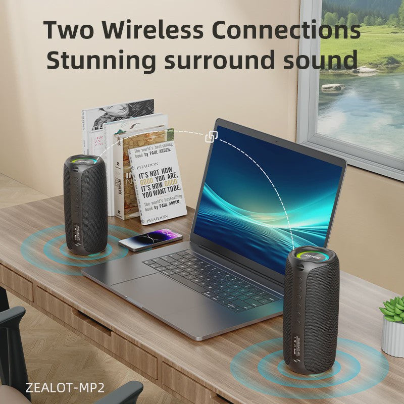 Zealot MP2 Draagbare Karaoke Bluetooth Speaker met 2 Draadloze Microfoons - 10u Speeltijd, IPX5 Waterdicht
