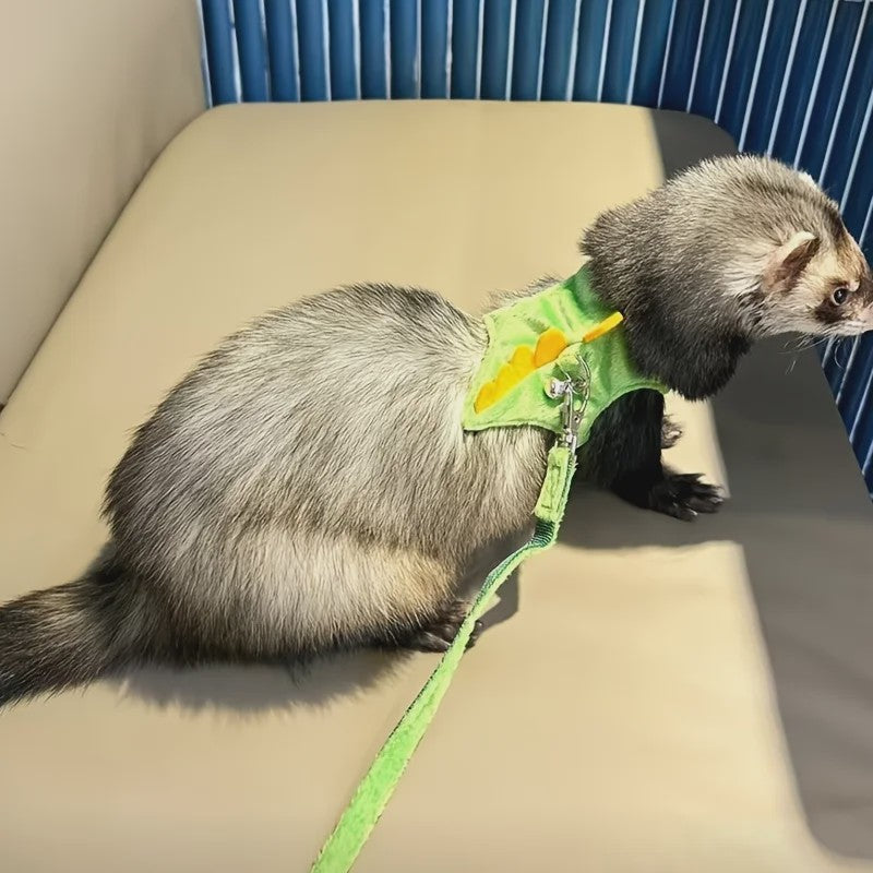 Schattig Dinosaurus Harnas met Riem en Bel voor Fretten, Muizen en Kleine Huisdieren