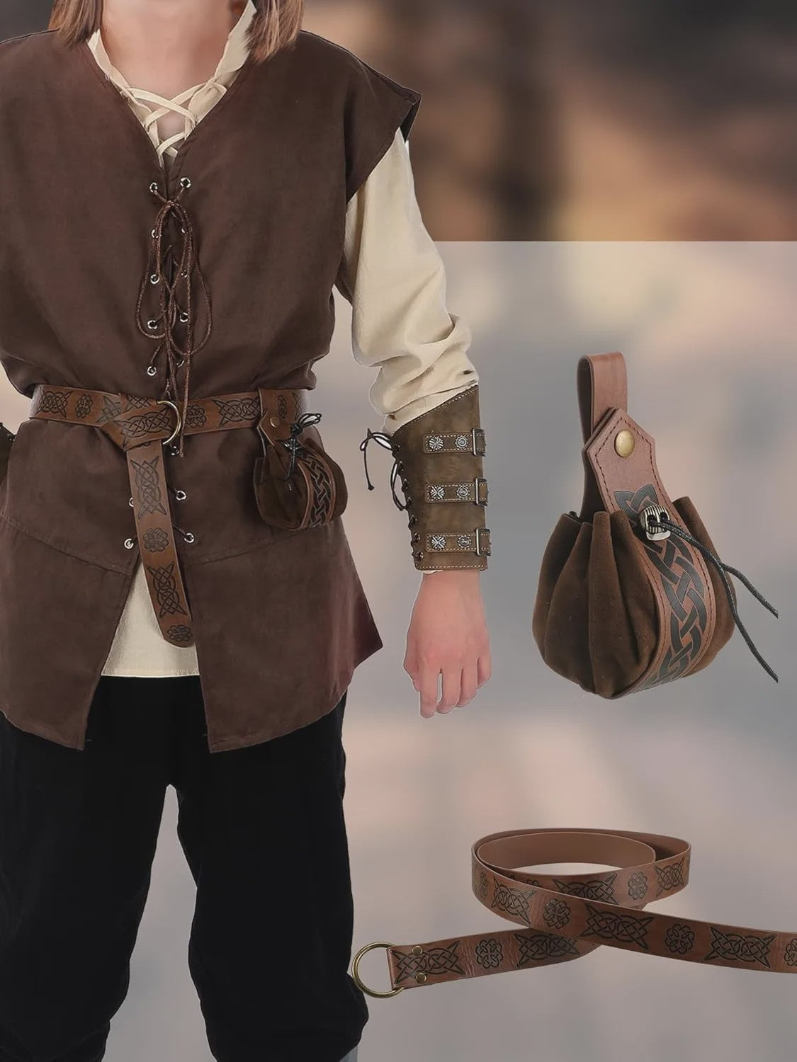 Herfst/Winter Herenkostuum: Middeleeuws Renaissance Viking Set (6-delig)