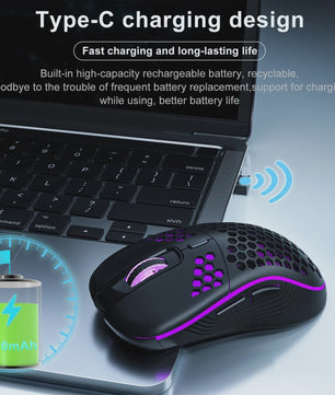 Draadloze RGB Honeycomb Muis - Lichtgewicht, Oplaadbaar & Instelbare DPI