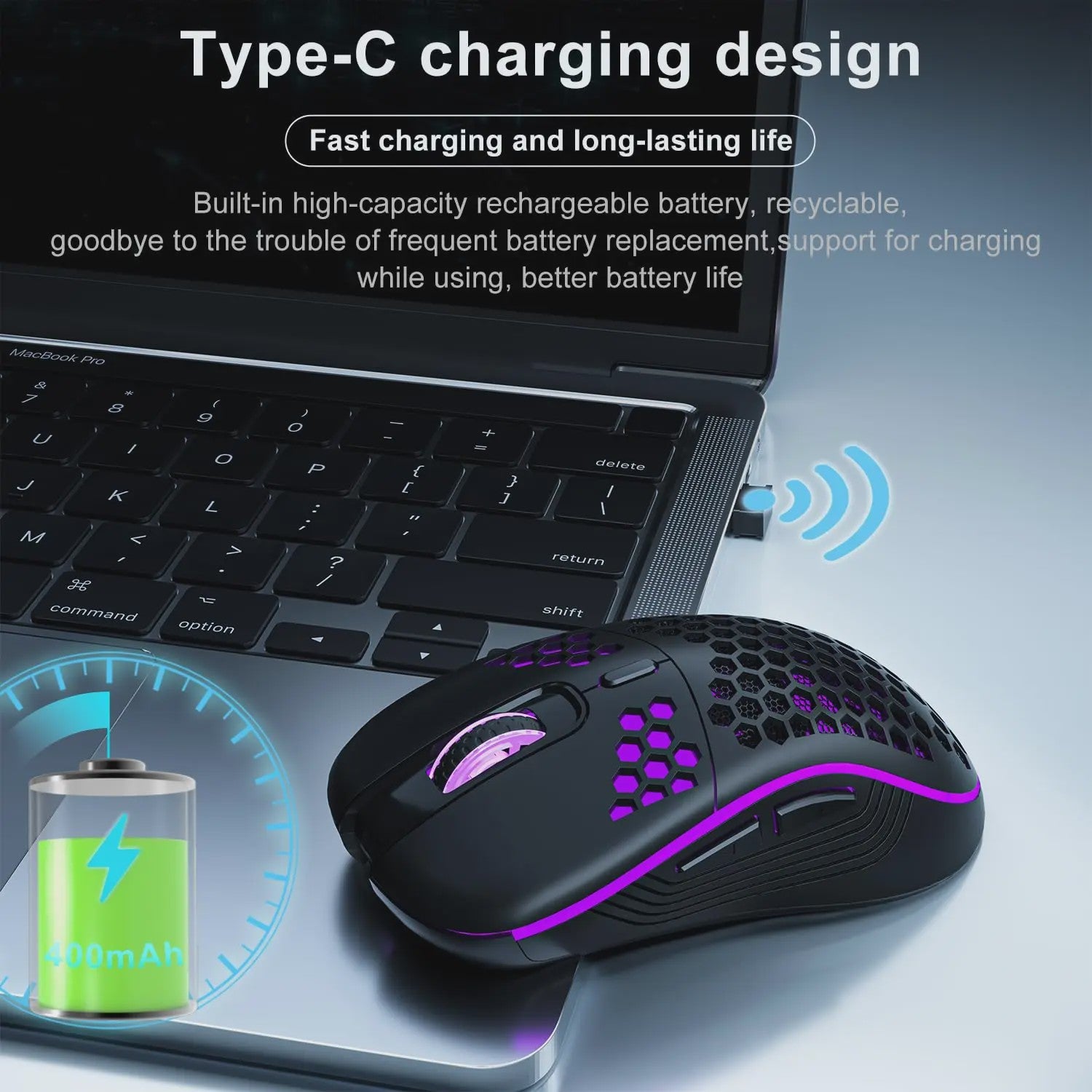 Draadloze RGB Honeycomb Muis - Lichtgewicht, Oplaadbaar & Instelbare DPI