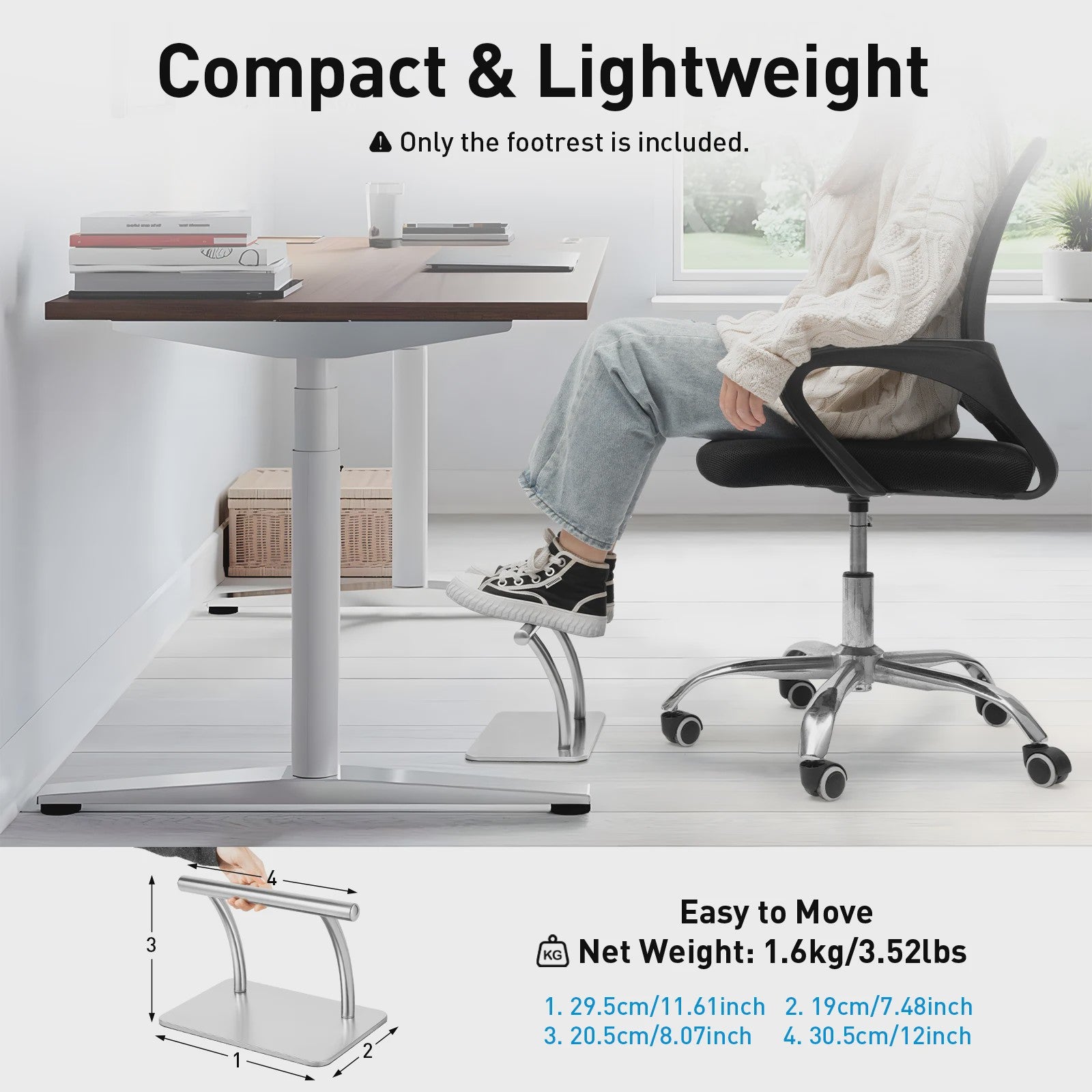 Ergonomische Voetensteun RVS - Verstelbaar & Stabiel voor Kantoor, Salon & Thuis