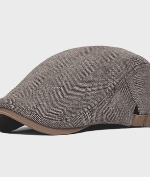 Herren Newsboy Cap - Winter Wol Blend - Vintage Visgraat Patroon - Verstelbaar