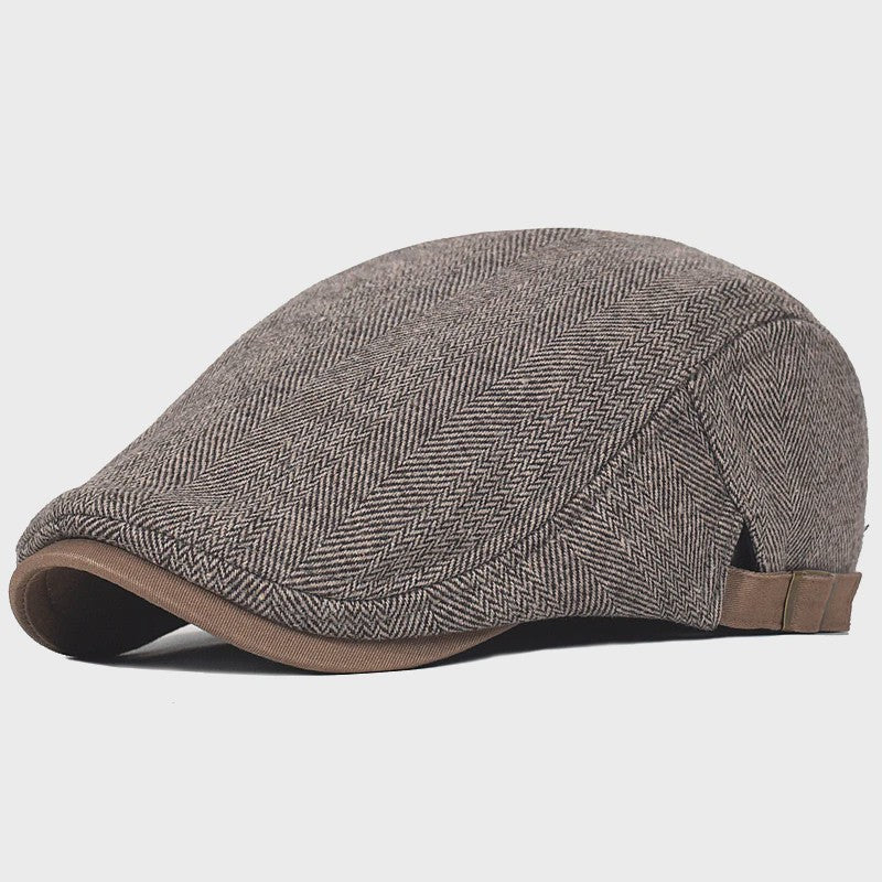 Herren Newsboy Cap - Winter Wol Blend - Vintage Visgraat Patroon - Verstelbaar