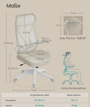 Ergonomische Bureaustoel met Opklapbare Armleuningen en Ademende Mesh Rugleuning