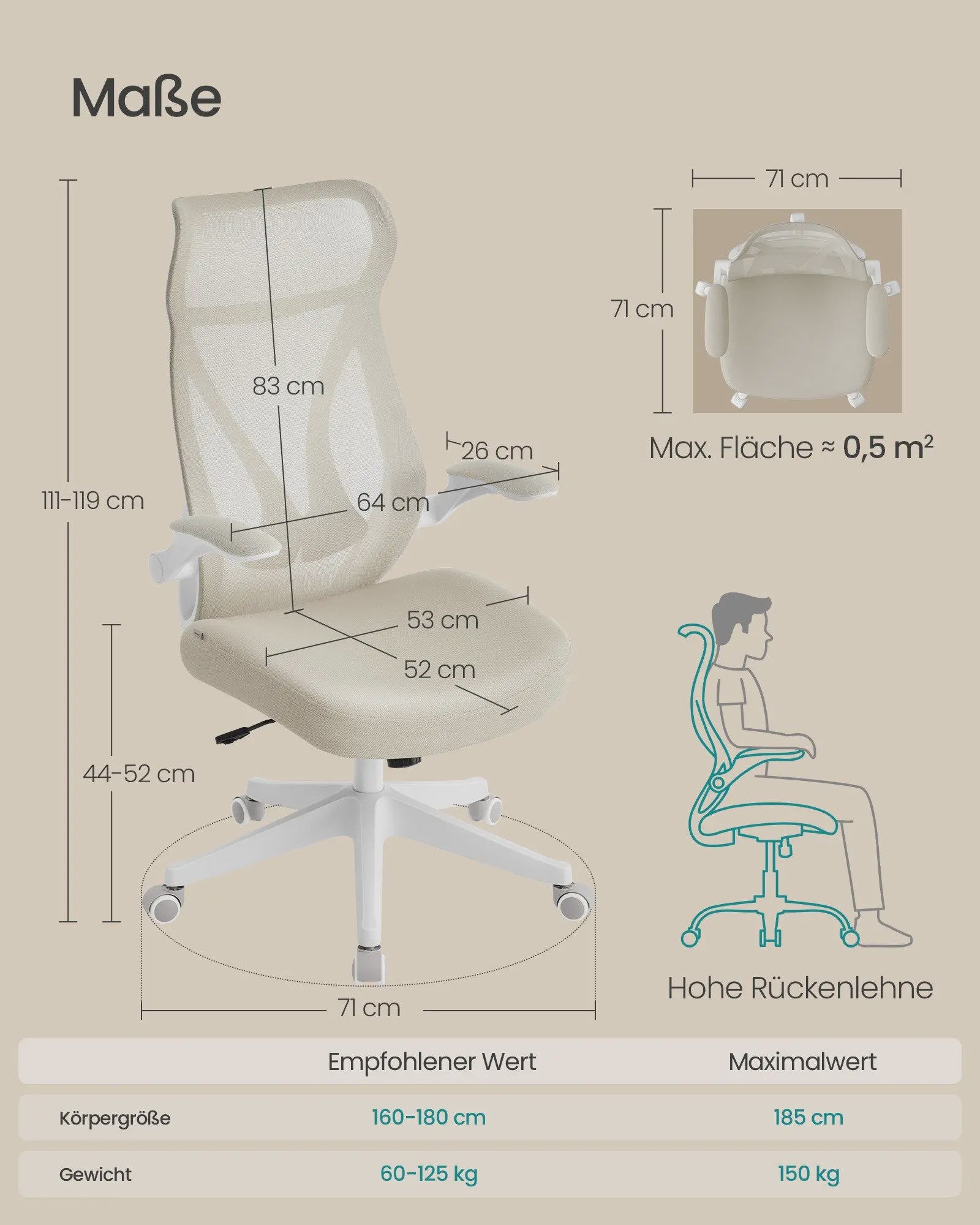 Ergonomische Bureaustoel met Opklapbare Armleuningen en Ademende Mesh Rugleuning