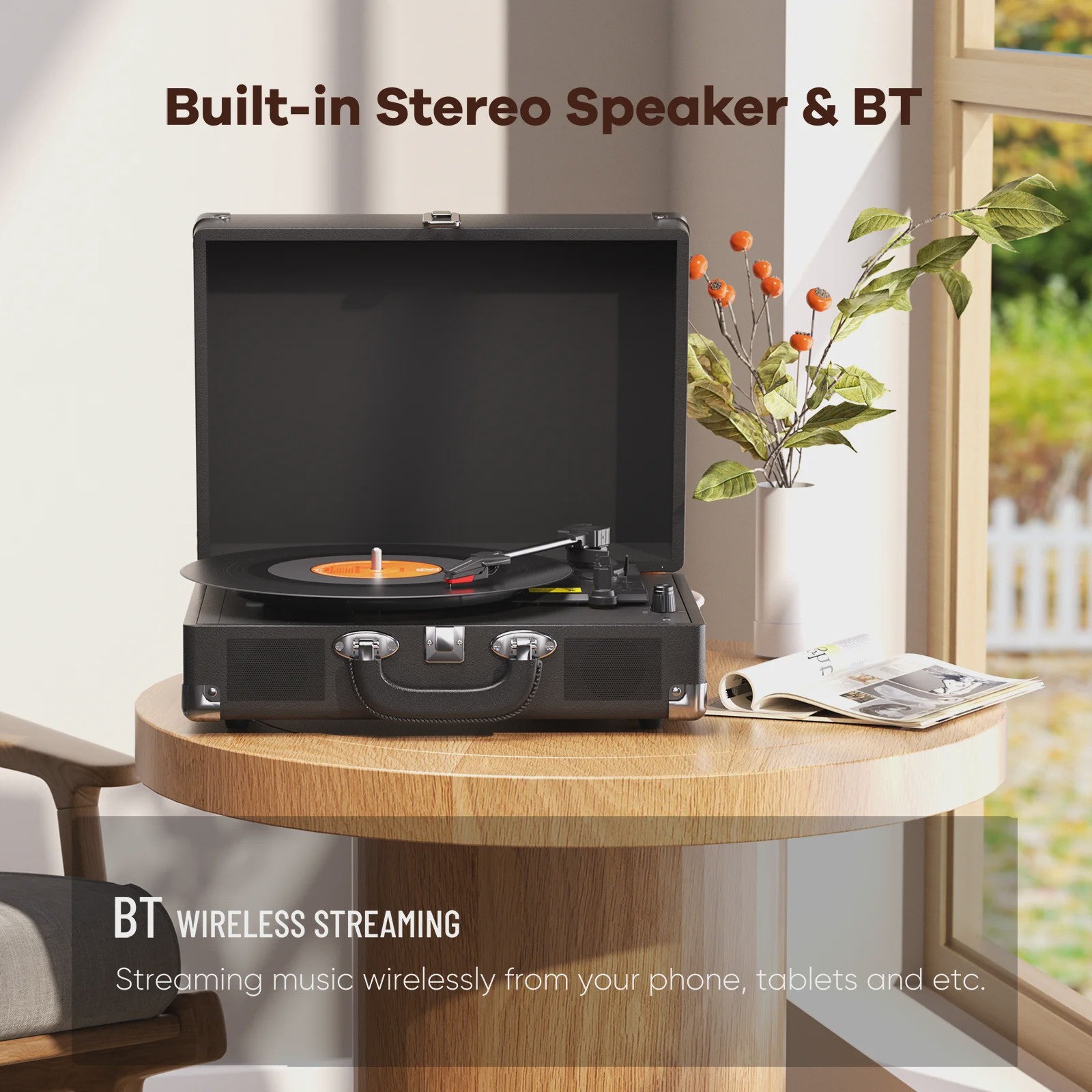 MAIO Platenspeler met Ingebouwde Stereo Speakers en Koptelefoonaansluiting - 3 Snelheden