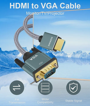 HDMI naar VGA Kabel - Aluminium, Nylon Gevlochten, Vergulde Connectoren - 1080P