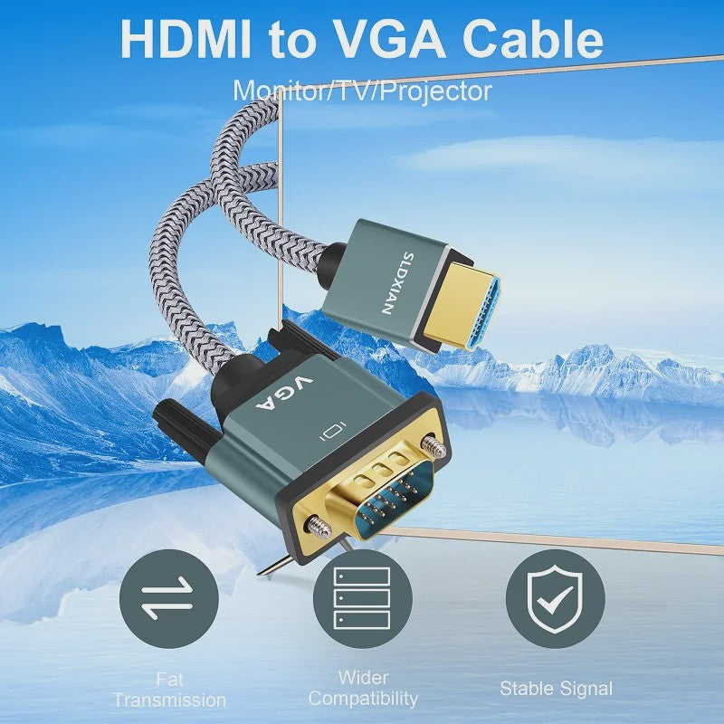 HDMI naar VGA Kabel - Aluminium, Nylon Gevlochten, Vergulde Connectoren - 1080P