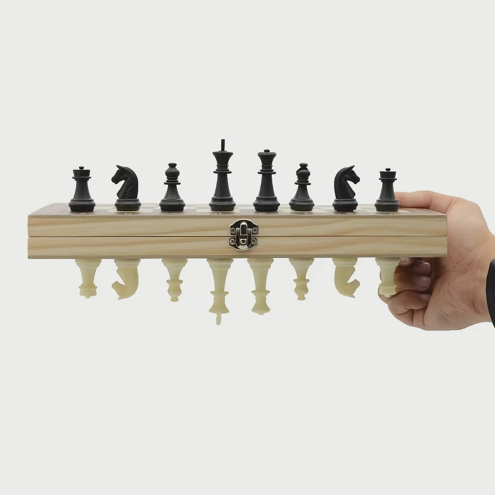 Magnetisch Houten Schaakspel - Opvouwbaar & Draagbaar Strategisch Bordspel