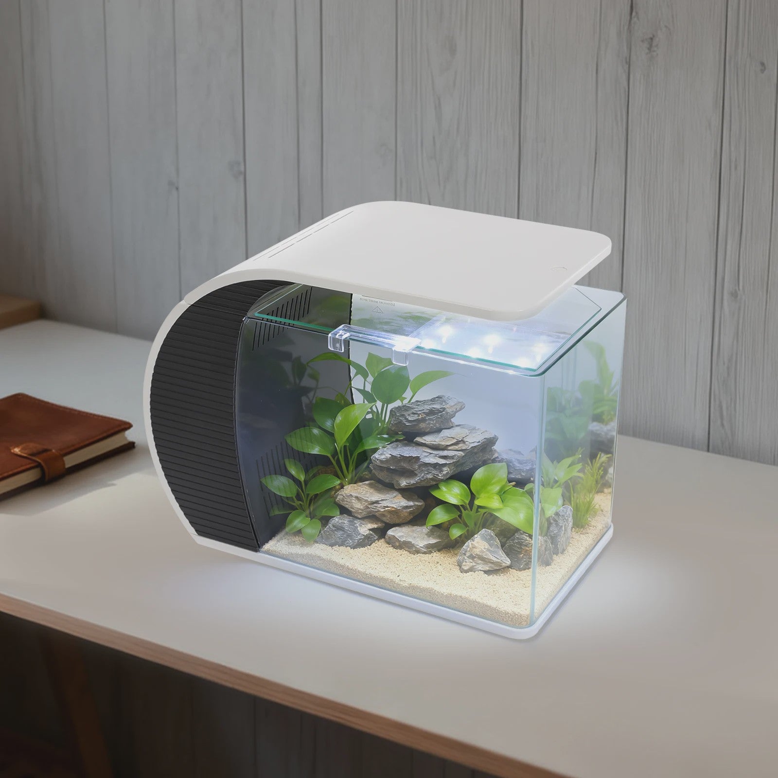 Moderne Glazen Aquarium Set met LED Verlichting en Filterpomp - 19L