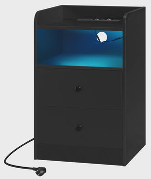 Nachtkastje met Laadstation, USB Poorten en LED Verlichting - Modern Slaapkamer Meubel