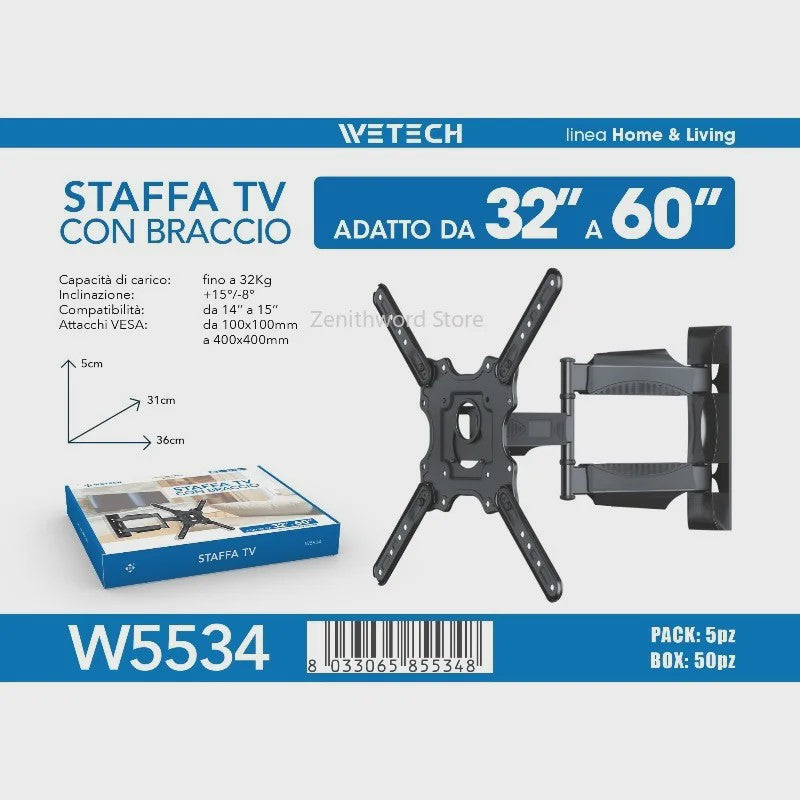Kantelbare en Draaibare TV Muurbeugel 17-60 inch met Volledige Bewegingsvrijheid