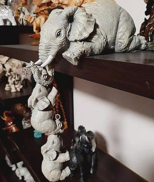 Schattige Olifanten Familie Figuur - 3-delige Resin Decoratie voor Aan de Rand