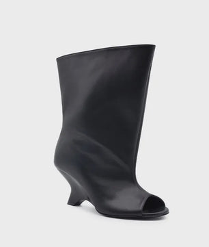 Dames Laarzen met Peep-toe, Hoge Schuine Hak en Kniehoge Schacht - Zomer/Lente Collectie