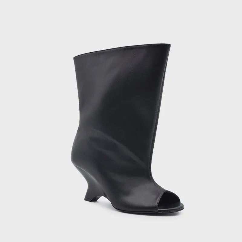 Dames Laarzen met Peep-toe, Hoge Schuine Hak en Kniehoge Schacht - Zomer/Lente Collectie
