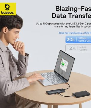 Baseus 10-in-1 USB-C Hub: 8K/4K Dual HDMI, 10Gbps, RJ45, PD 100W - Uitbreidingsstation voor MacBook & Laptop