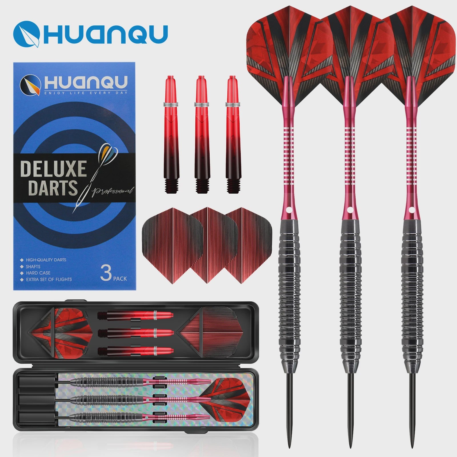 Professionele Dartset 20g met Opbergdoos en Extra Accessoires - Zwart, Rood, Blauw