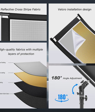 U-vormige Studio Reflector 4-in-1 (Goud/Zilver/Wit/Zwart) - 108cm/176cm