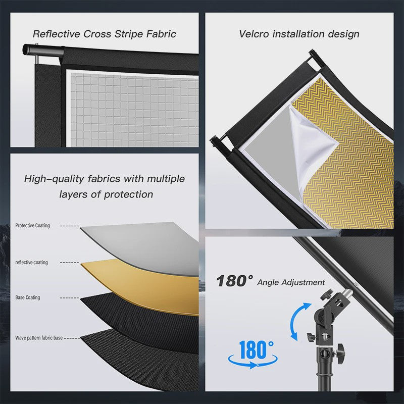 U-vormige Studio Reflector 4-in-1 (Goud/Zilver/Wit/Zwart) - 108cm/176cm