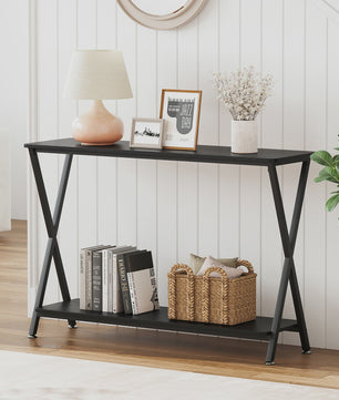 Smalle Console Tafel met Plank en Metaal Frame - Hal, Entree, Achterbank Meubel
