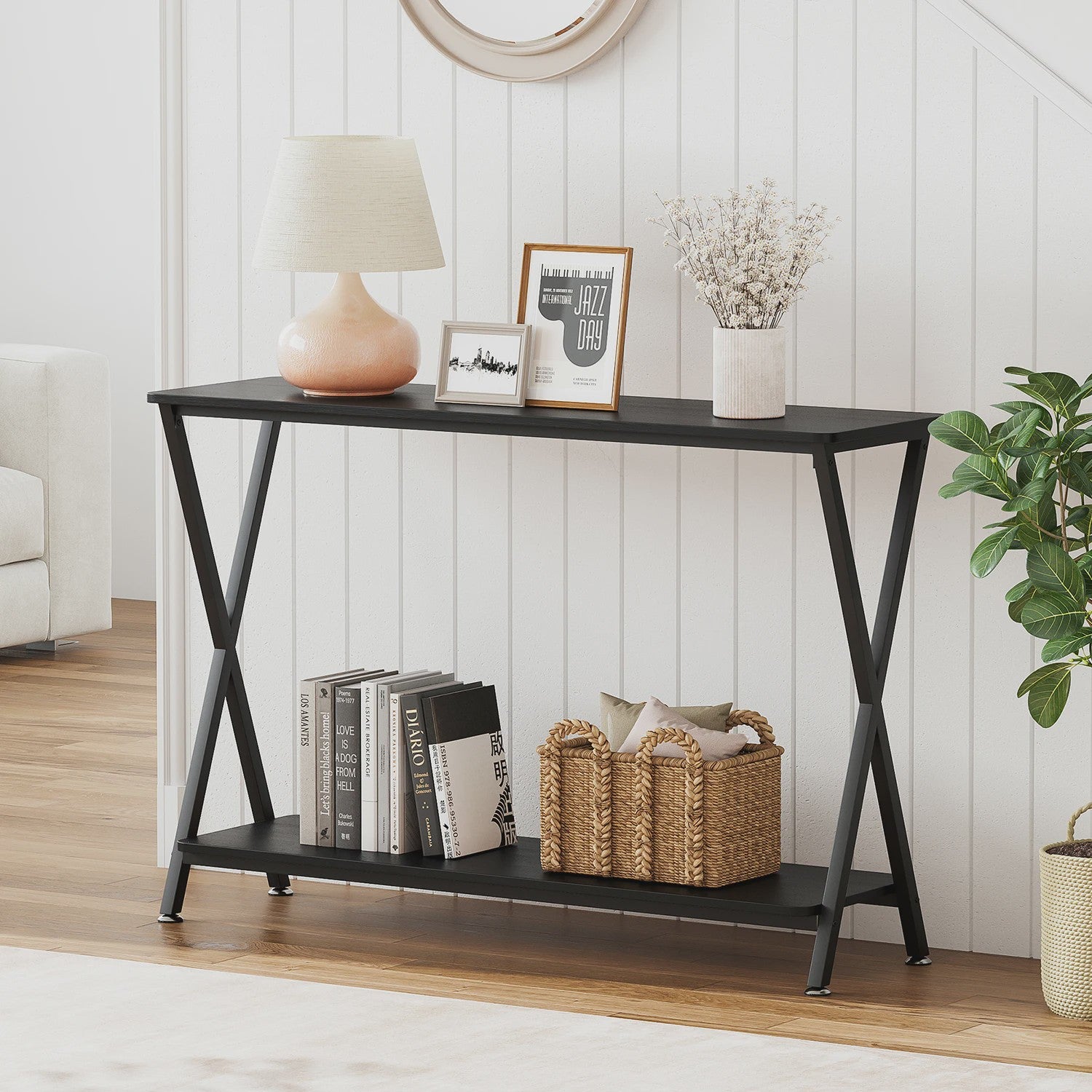 Smalle Console Tafel met Plank en Metaal Frame - Hal, Entree, Achterbank Meubel