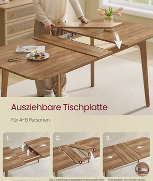 Uitschuifbare Eettafel voor 4-8 Personen - Houtkleurig - Verstelbaar tot 180 cm