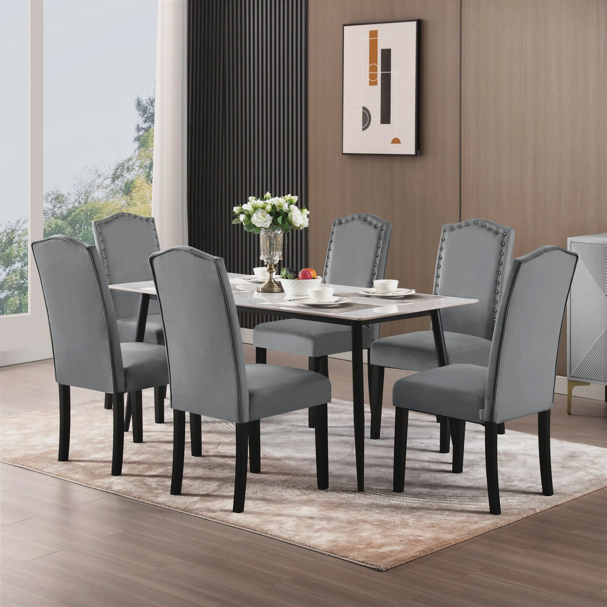 Set van 2 Gestoffeerde Eetkamerstoelen met Hoge Rugleuning - Stijlvol Design voor Woonkamer, Keuken of Hotel