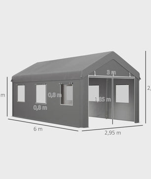 VEVOR Garagetent 6x3m - Stevig Stalen Frame, PE Zeil 160g/m², 2 Deuren & 6 Ramen